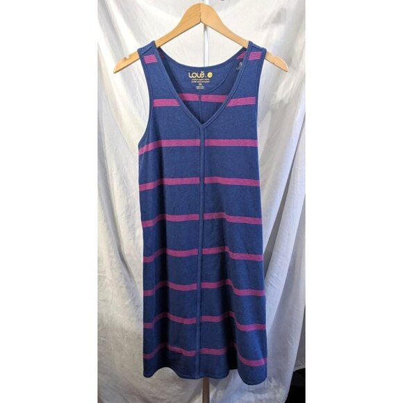 LOLË/LOLE Anna Blue & Pink Activewear Tank Dress Striped Organic Cotton Size M - Picture 2 of 9